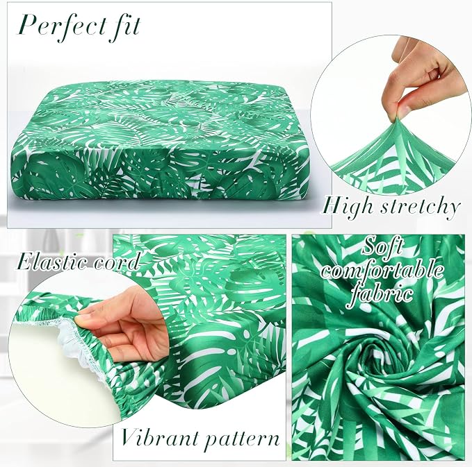 Newwiee 12 Pcs Patio Cushion Covers Outdoor Stretch Sofa Couch Cover Replacement Couch Slipcover Sofa Seat Chair Porch Patio Furniture Protector, Flexibility Washable(Green,Monstera)