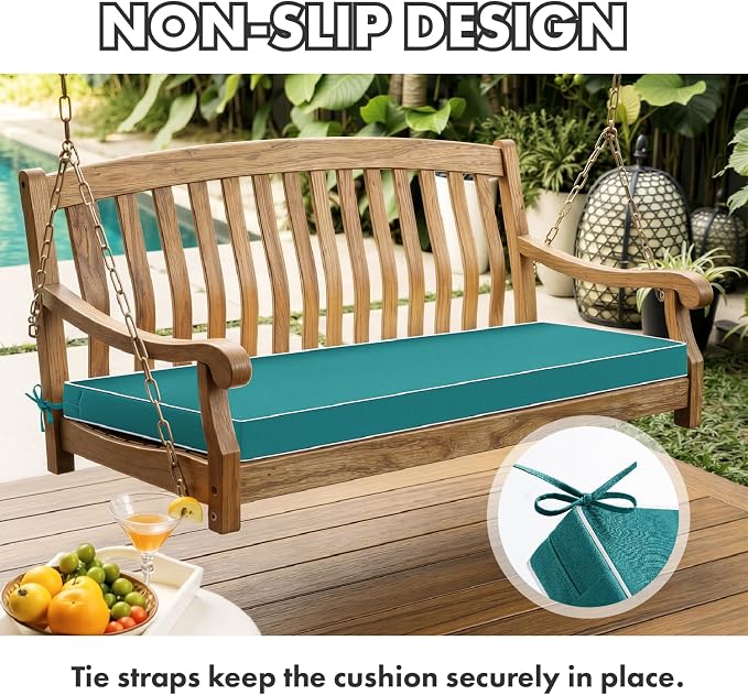 MIULEE Turquoise Outdoor Bench Cushion 45x18x3 Inch Waterproof 3-Year Color Fastness Patio Furniture Cushions for Porch Swing, Garden Bench Sofa Couch with Adjustable Ties No Slip Design