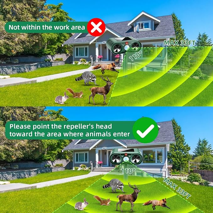 2026 New Solar Ultrasonic Animal Repeller Sonic Deer Repellent Devices -4 Pack Waterproof Motion Sensor Animal Deterrent Devices Outdoor Cat, Rabbit, Skunk,Squirrel,Racoon Repellent for Yard Garden