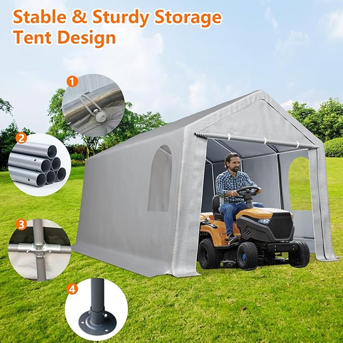 8×14 ft Outdoor Storage Sheds, Portable Storage Shelter Shed with Roll up Zipper Doors, Waterproof Outside Utility Shed Garage Tent for Motorcycle, Bicycles and Camping Tools