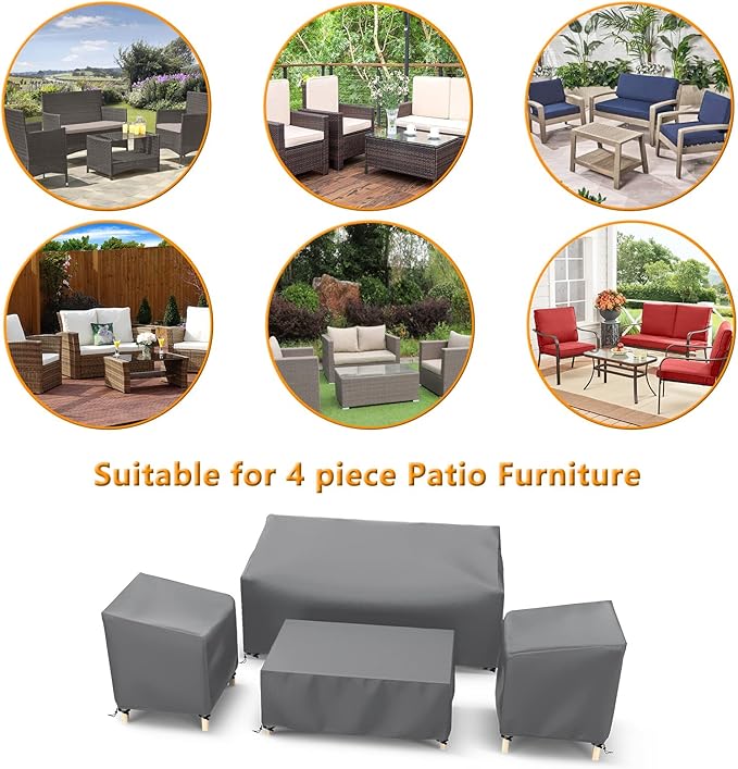 STARTWO Outdoor Waterproof Patio Furniture Covers 4-Piece Set for Chairs, Loveseat and Coffee Table, Grey