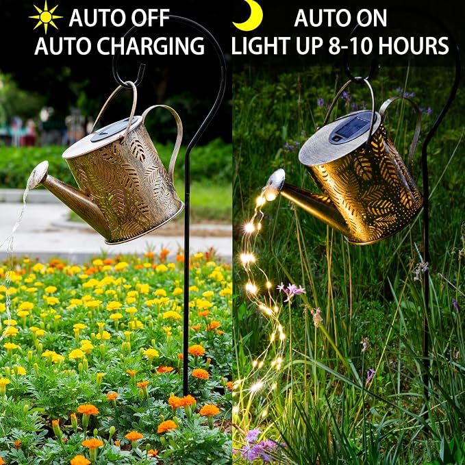 JIAJIAMEI Large Solar Watering Can Lights Leaf Outdoor Garden Decor, Waterproof Cascading LED Hanging Lights, Gifts for Mom Grandma Women Birthday Mother's Day - Yard Porch Patio Backyard