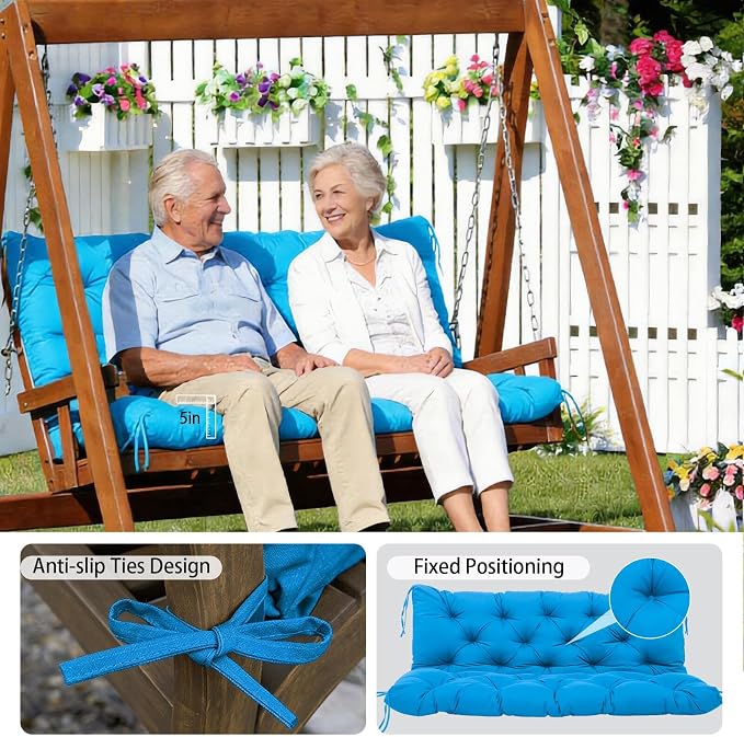 Premium 5" Thicken Porch Swing Cushions Waterproof 3 Seater Replacement Cushions with Backrest and Adjustable Straps, Outdoor Furniture Cushions for Patio, Garden(40×40×5inch)