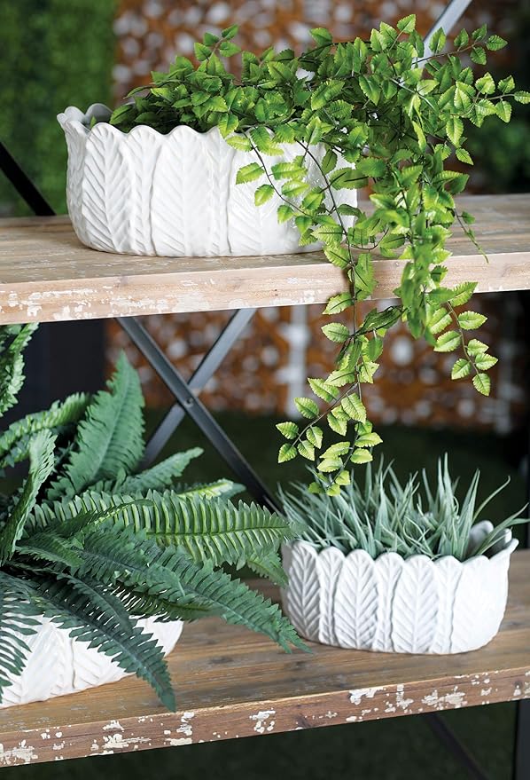 Deco 79 Ceramic Indoor Outdoor Planter Small Planter Pot, Set of 3 Planters 10", 12", 16"W, White