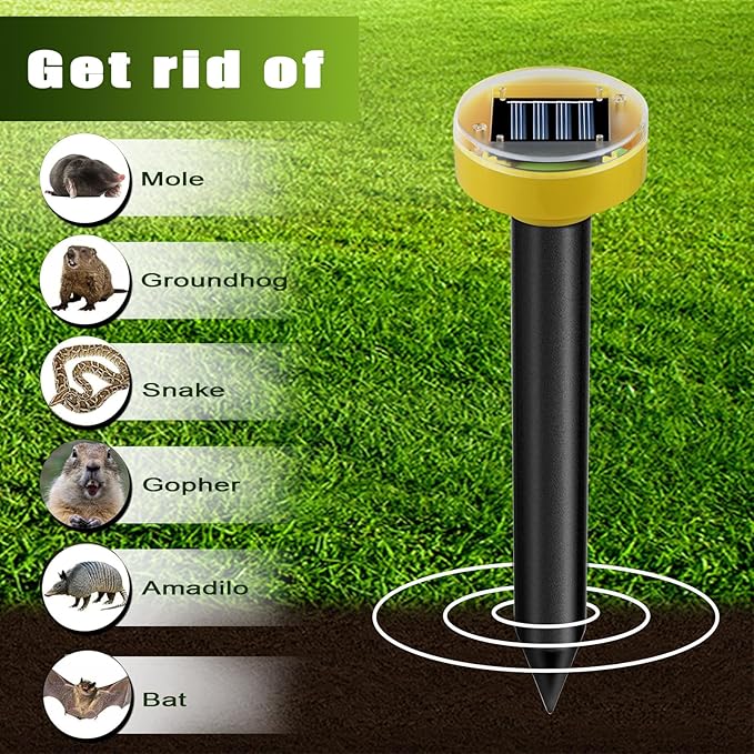 10 Pack Solar Powered Snake Repellent for Yard, Ultrasonic Mole Repellent, Gopher Repeller Sonic Mole Deterrent Spikes, Snake Gopher Mole Vole Repellent Outdoor for Lawn Garden & Yard