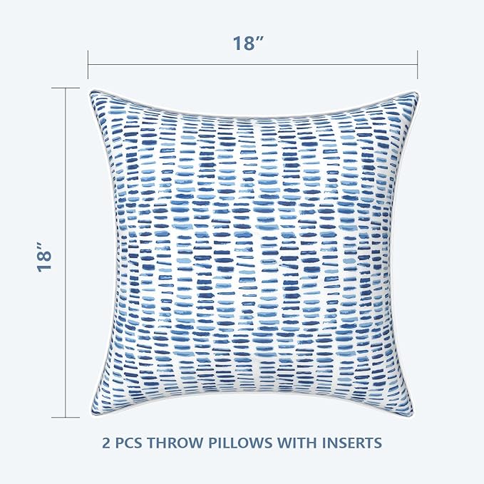 LVTXIII Set of 2 Patio Throw Pillows Waterproof 18"x18" Fade Resistant Outdoor Throw Pillows with Inserts, Fluffy Decorative Garden Toss Pillow Cushions for Home Patio Coach Sofa Use, Pebble Blue