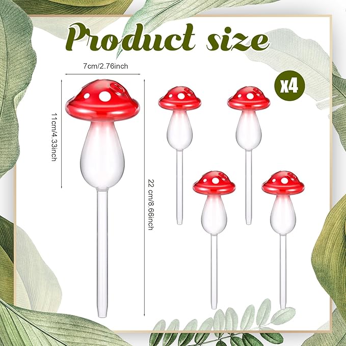 Weysat 4 Pack Glass Self Watering Globes for Indoor Plants Mushroom Watering Devices Bulbs Automatic Plant Waterer Balls Planter Spike for Garden Patio Outdoor Potted Flower Irrigation