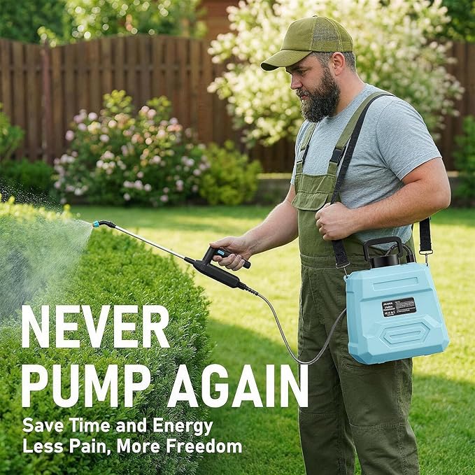 Weed Sprayer 2 Gallon, 7.4V Battery Powered Sprayer, Weed Killer Sprayers with 5 Mist Nozzles,Rechargeable Handle,Retractable Wand and Adjustable Strap for Garden, Yard,Lawn (Blue)