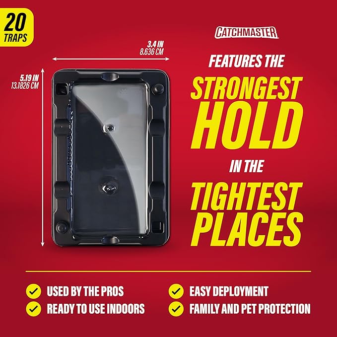 Catchmaster-20 Mouse & Insect Glue Traps, Heavy-Duty Pesticide-Free Sticky Mouse Traps Indoor for Home, Used by the PROs, Adhesive Rodent & Bug Catcher, Pest Control for House & Garage