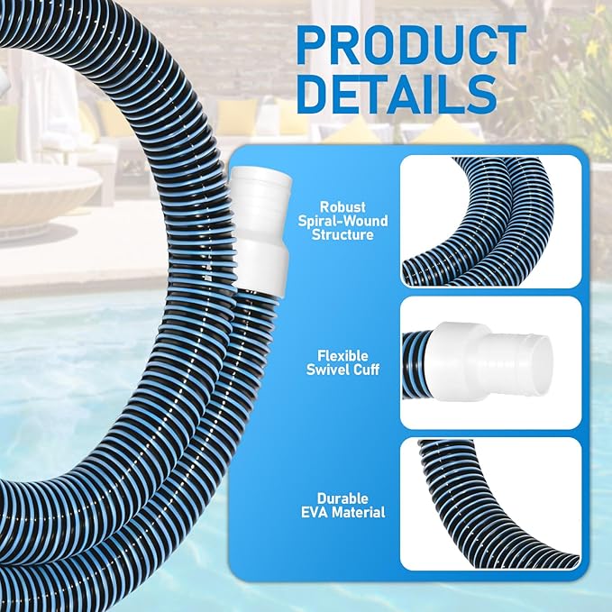 2 Pack 1.25×59in EVA Pool Professional Hoses with 2026 Upgrade Flexible Tube Head and 4 Metal Clamps for Above Ground Pools Pump Replacement Hose Pool Supply for Heavy Duty Hose (Blue)