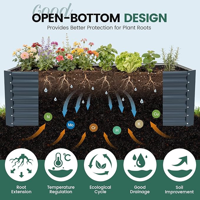 G GOOD GAIN 6x3x2 ft Galvanized Raised Garden Bed Kit, Large Metal Planter Box Outdoor for Vegetables, Flowers, Herbs, 269 Gallon Capacity Deep Root Design, Grey