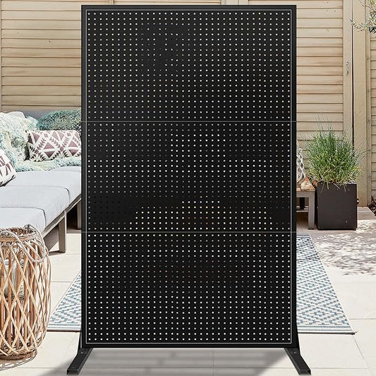 PROLEE Metal Privacy Screen Outdoor 6 x 3.7 Ft, Decorative Fence for Patio Screen Freestanding, Outdoor Privacy Panels with Stable Heavy Base for Deck, Porch and Balcony (Black)