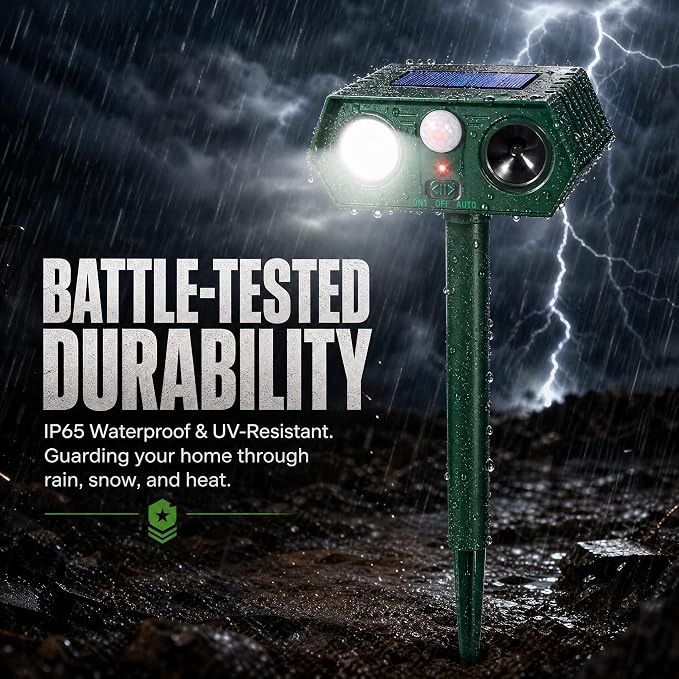 Sonic Fortress Pro Deer Repellent Devices, 2026 Racoon Repellent Outdoor Squirrel Fortress Pro Animal Repeller Cat Deterrent with Motion Sensor&Flash Light to Scare Rabbit Skunk Out of Garden Yard(2)