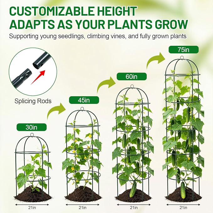 Trellis for Climbing Plants Outdoor, 2Pcs 75" Tall, 21" Dia, Heavy Duty Metal Garden Trellis Tower Potted Cages for Flowers Fruits Vegetable Cucumber Tomato Rose Clematis Pea Bean Raised Bed Trellises