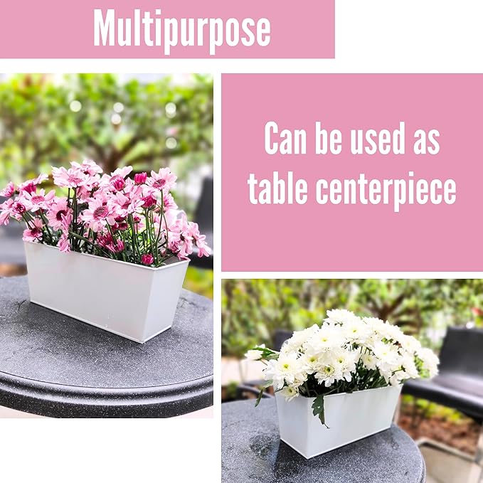 LaLaGreen Rail Planter Outdoor Plants (16 Inch, 5 Pack) Metal Planters Herbs Rectangular Buckets Hanging Flower Pots Balcony Box Plant Holder Modern Wall Mount Iron Deck Railing Fence Porch Home Decor