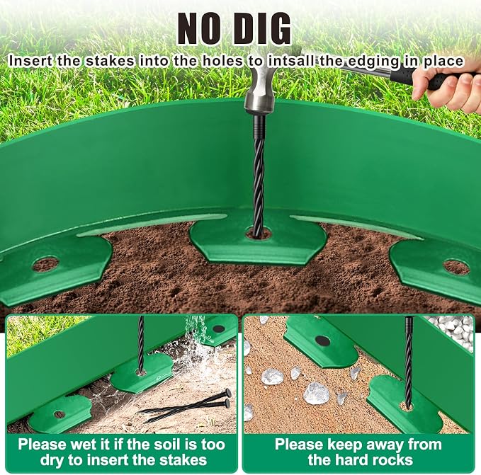Landscape Edging Border - 4” x 100’ Tall Edging for Landscaping with 60 Stakes, 0.15" Thick No Dig Lawn Edging for Garden Border, Flexible Flower Bed Edging Borders for Yard, Terrace Board