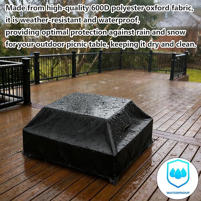 Kids Picnic Table Cover for 8 Person Toddler Outdoor Table and Chair Set, Toddler Picnic Table Cover Waterproof/Dustproof/UV Resistant/All Season Protection Covers (Black)