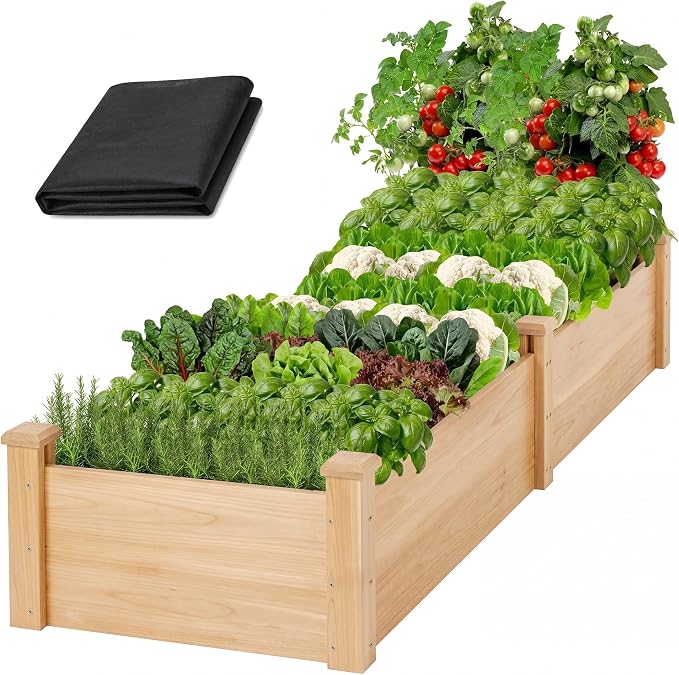 8x2ft Outdoor Wooden Raised Garden Bed, Elevated Planter Box for Vegetables/Garden/Lawn/Patio, Natural Wood, 96 x 24 x 9in