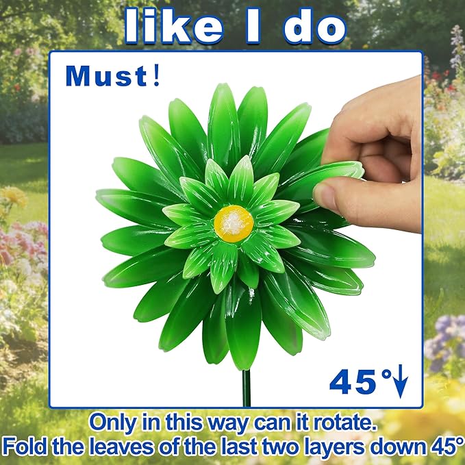 3 Pack Metal Flower Wind Spinner for Yard, 18in Outdoor Garden Stake with Retro Floral Design, Kinetic Patio Lawn Art, Weather Resistant Spring Decor