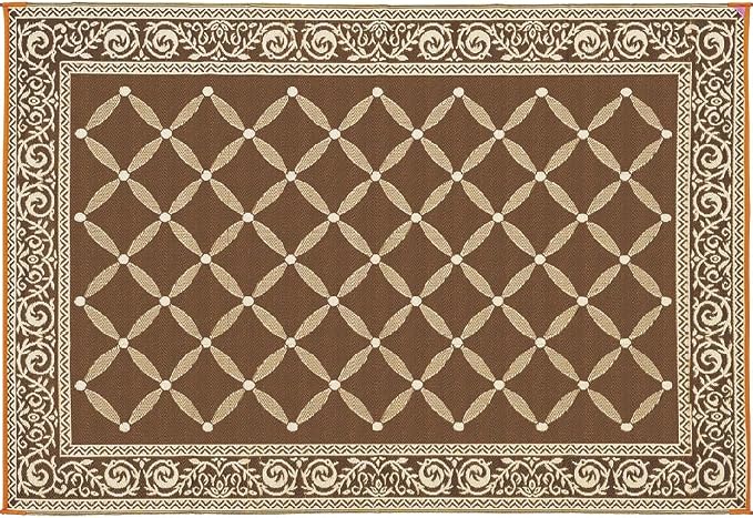 Stylish Camping 119127 9-feet by 12-feet Reversible Mat, Plastic Straw Rug, Large Floor Mat for Outdoors, RV, Patio, Backyard, Picnic, Beach, Camping (Brown/Beige)