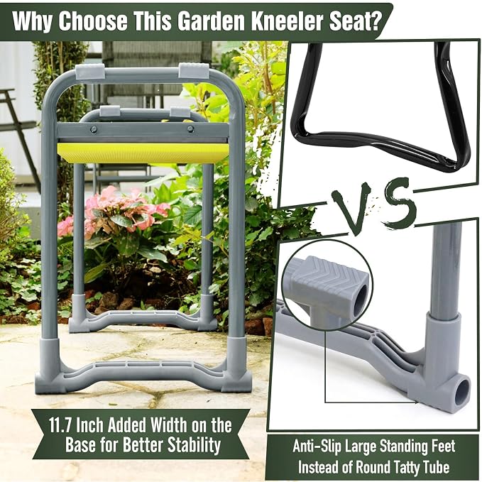 Jardineer Garden Kneeler and Seat Heavy Duty with Handles - 2-in-1 Padded Gardening Stool for Seniors, Ergonomic Foldable Gardening Gifts for Women Men Mom