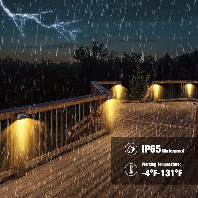 Bridika Solar Fence Lights, Fence Lights Fence Solar Lights Outdoor Waterproof Warm White & Color Glow LED Solar Lights for Backyard, Patio, Deck Railing, Stair Handrail and Wall (4 Packs, Plus Size)