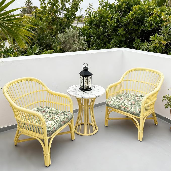 LVTXIII Outdoor/Indoor Tufted Seat Cushion, Decorative Wicker Chair Pads All Weather Seat Cushion Sets for Patio Garden Home Office Furniture, 19"x19"x4", Round Back, Pack of 2, Faylinn Shadow Paisley