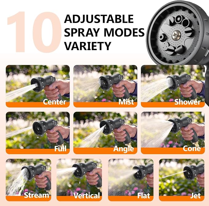 wikiwiki Retractable Garden Hose Reel 5/8 in x 100 ft, Heavy Duty Wall Mounted Hose Reel with 10- Function Sprayer Nozzle, Automatic Slow Return System/180°Swivel Bracket/UV Resistant