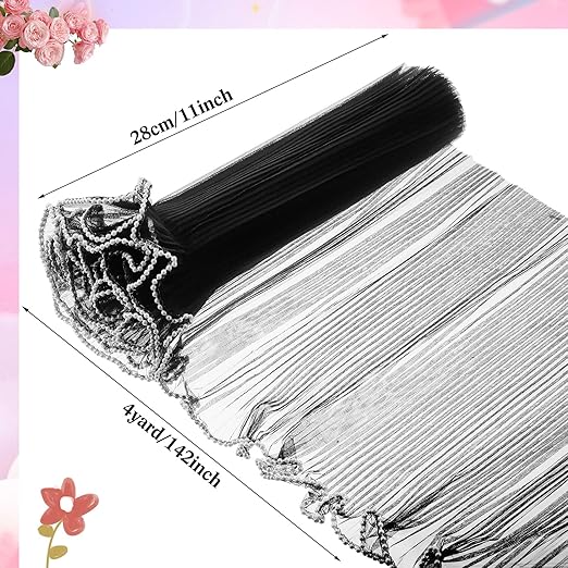 Gilprop 8 Pcs Flower Wrapping Mesh Paper, 11 Inch x 4 Yard Wavy Pearl Edge Wrinkled Flower Packaging Mesh, Florist Supplies for Teacher Mother's Day Gifts (White,Black)