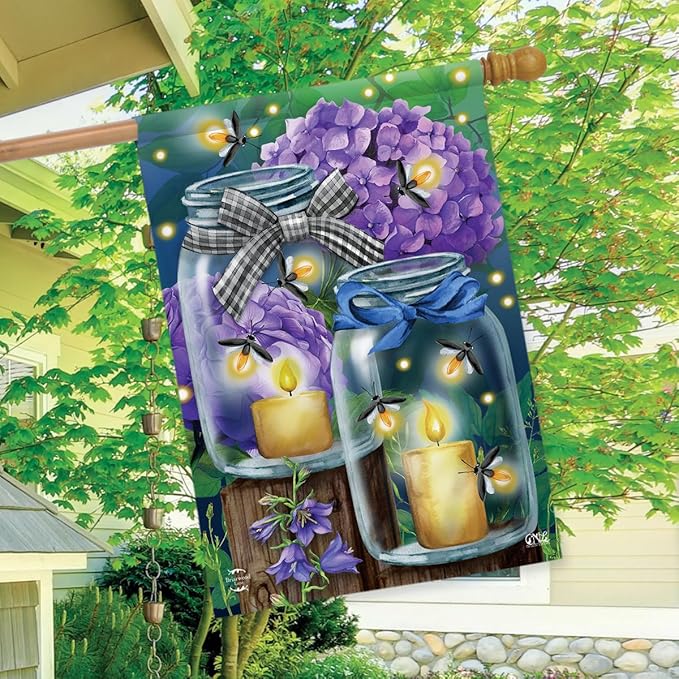 Fireflies Spring House Flag Candles Mason Jars 28 x 40 Briarwood Lane