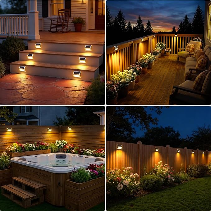 JSOT Solar Lights Perfect for Deck, Fence, Stair, Step Decor-Warm White-8P | Stainless steel material, waterproof, Solar Powered, yard, patio deck rail