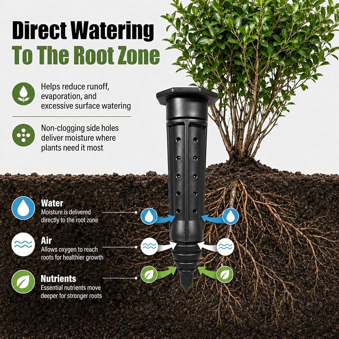 Junkin 18 Pack Tree Watering Stake Large UV Protected ABS Plastic Deep Root Irrigation Spike for Garden Shrubs Bushes Shrubs Flowers Fruits Vegetables Potted Plants (8 Inch)