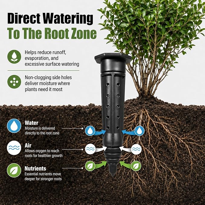 Junkin 12 Pack Tree Watering Stake Large UV Protected ABS Plastic Deep Root Irrigation Spike for Garden Shrubs Bushes Shrubs Flowers Fruits Vegetables Potted Plants (8 Inch)