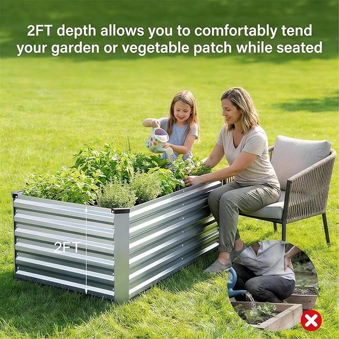 8x3x2FT Galvanized Raised Garden Bed, Outdoor Metal Raised Planter Box for Vegetables, Elevated Rust-Resistant Rectangle Gardening Container Kit with Reinforced Panels for Backyard, Patio(Silver)