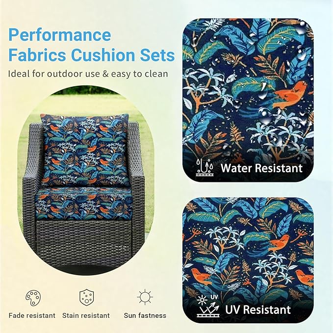 IPYNBAP Outdoor Cushions for Patio Furniture,Outdoor Seat Cushion Set 24 x 24 x 4 Inch,Waterproof & Fade Resistant Outdoor Chair Cushions,Deep Patio Chair Cushion with Removable Cover,Nightingale