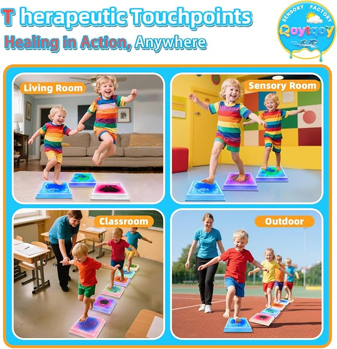 Light Up Stepping Stones for Kids Ages 3+, Sensory Stepping Stones with 7 Glow Colors & Liquid Motion, Non-Slip Indoor & Outdoor Toys for Toddler Balance & Motor Skills(3 Pack, Square)
