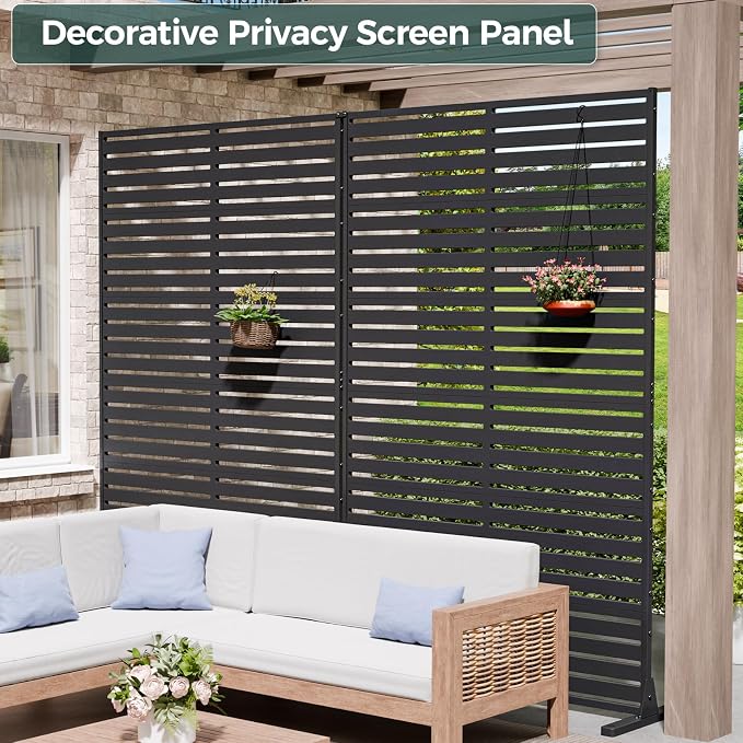 Privacy Fence Screen with Stand 6 Panel 72" H×47" W HDPE Decorative Privacy Panels with Stand, Air Conditioner Fence Panels, Privacy Screen for Outdoor Backyard, Balcony, Pool