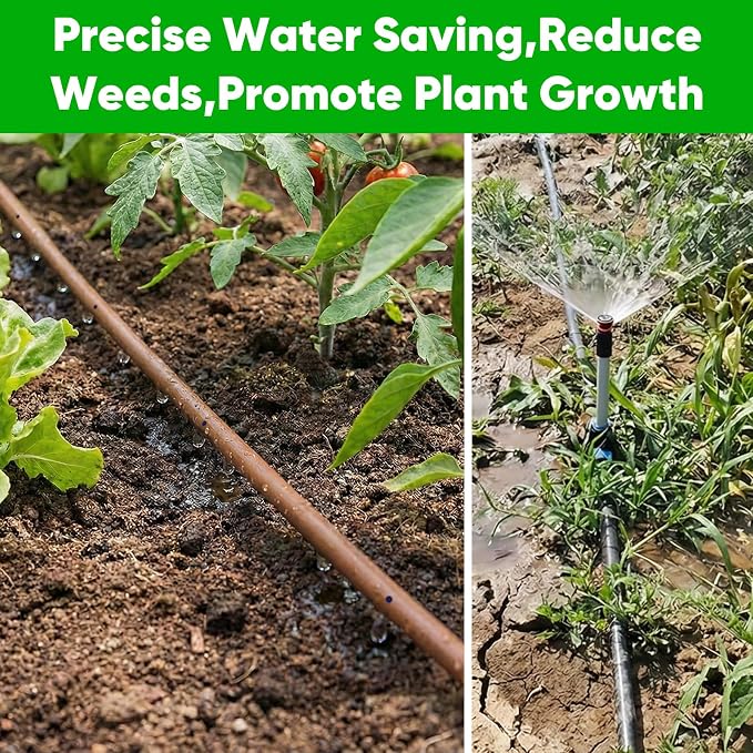 1/4" Drip Irrigation Tubing 100ft with 6" Emitter Spacing for Garden System | Pre-Installed Emitters at Close Intervals Save Setup Time, Even Distribution for Flower Beds, Works with Most Drip Systems