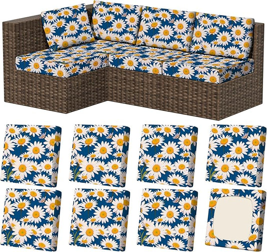 8Pcs Stretch Patio Cushion Covers, Outdoor Couch & Sofa Replacement Slipcovers for Patio Furniture Cushion Covers, Washable Reusable Furniture Protector