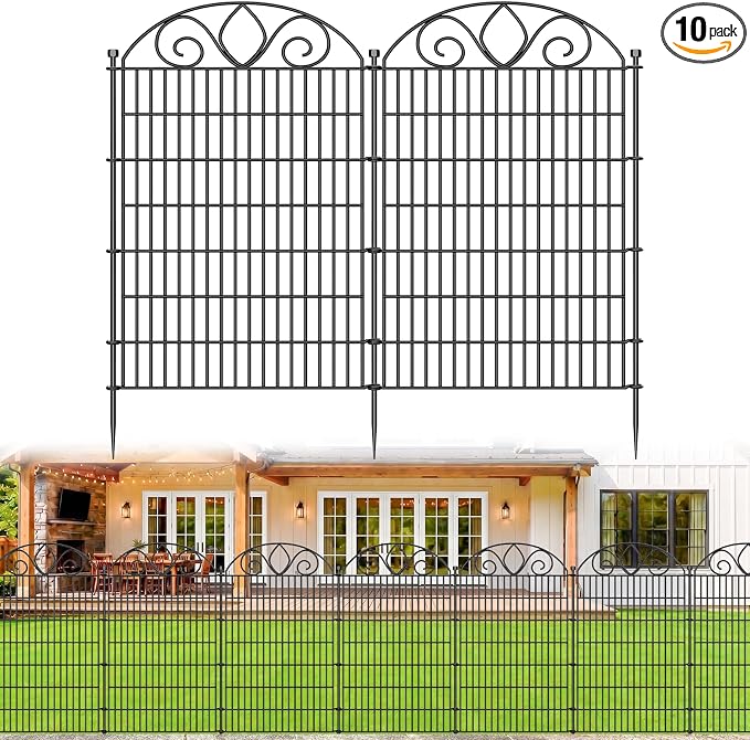 10 Panels No Dig Decorative Garden Fence Panel – 48" H X 26.25' L Rustproof Metal Dog Fence Outdoor for Yard, Animal Barrier Fence for Pet, Garden Border, Patio, Flower Beds| Temporary Fencing