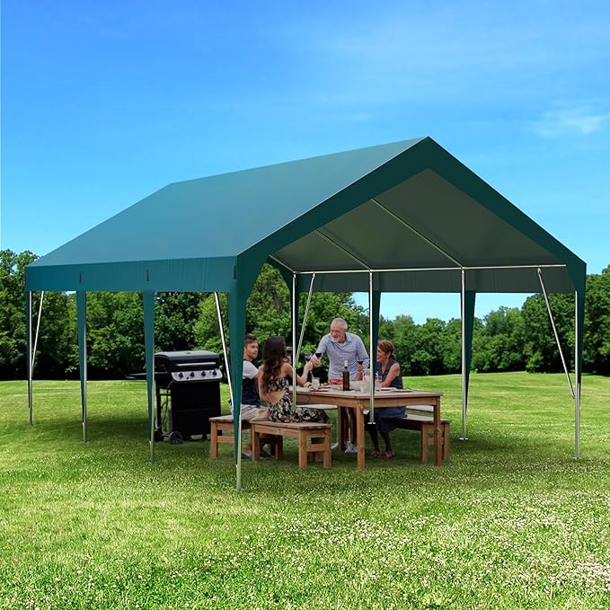 13'x20' Carport Heavy Duty Car Canopy UV Resistant Waterproof Portable Garage for Car, Boat, Party, Storage Shed (Dark Green)