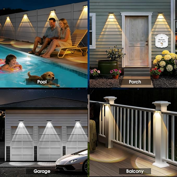 AUDLES Solar Fence Lights Outdoor, 3 Modes Warm/Neutral/Cool White Fence Lights Solar Powered for Outside, IP65 Waterproof, 60 Lumens Solar Light for Step, Pathway, Garden, Deck, Stairs - 8 Pack