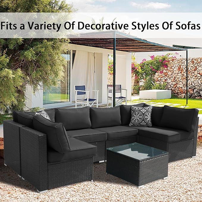14Pieces Patio Cushion Covers Replacement Outdoor Couch Cushions Covers Splashproof Sofa Slipcovers Set with Zippers,Patio Furniture Protector Cover Only(Black,23.6×23.6×3.35 inches)