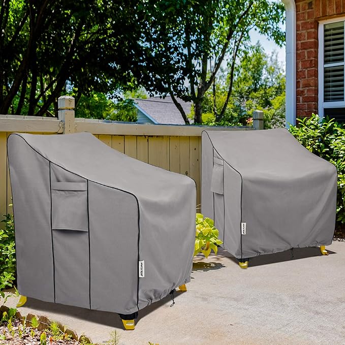 Outdoor Chair Covers Waterproof 2 Pack, Heavy Duty 600D Oxford Fabric with UV Protection, Adjustable Straps & Air Vents, Fits 35"W x 38"D x 31"H Inches Patio Armchairs, Garden Furniture