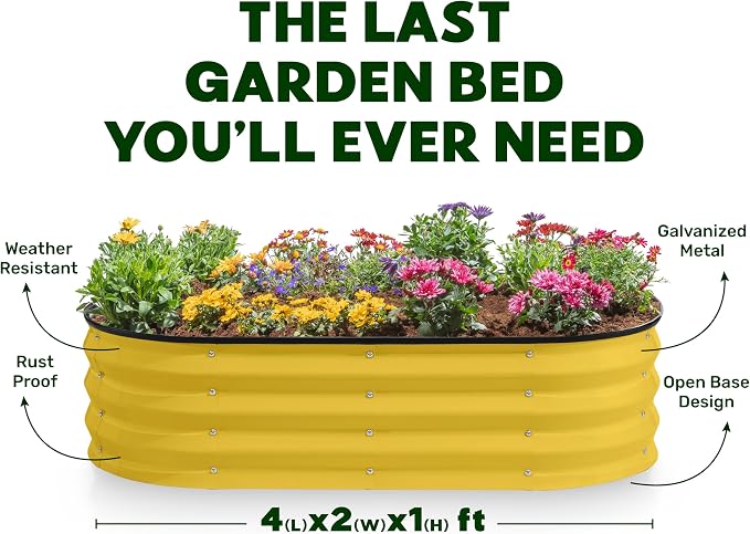 Plant & Plot Galvanized Raised Garden Beds Outdoor // 4×2×1 ft (2-Pack) Planter Raised Beds for Gardening, Vegetables, Flowers (Yellow) // Large Metal Garden Box