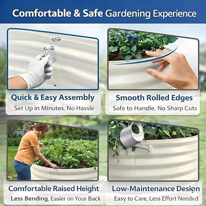 Heavy Duty Round Raised Garden Bed, 5FT Large Thickened Galvanized Metal Planter Box, 0.7mm Reinforced Rust-Resistant, Easy DIY Assembly Above Ground Gardening Bed for Vegetables, Flowers & Herbs