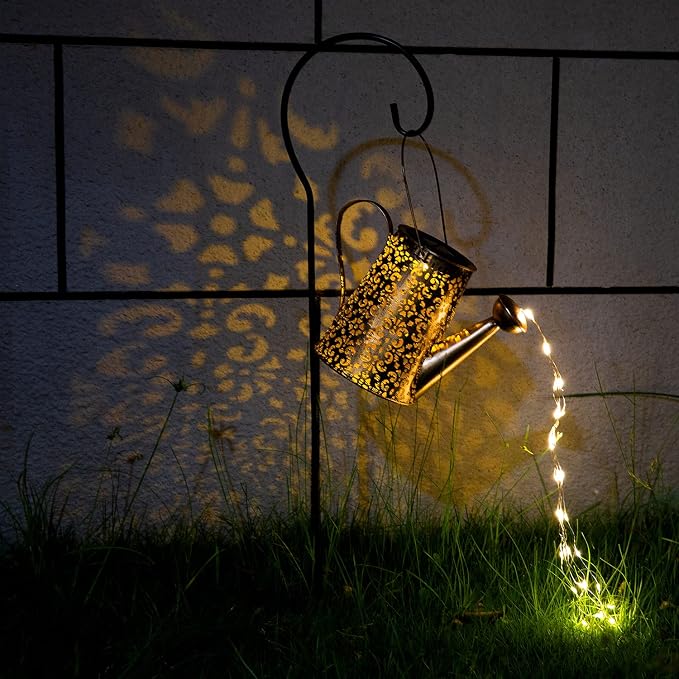 JIAJIAMEI Large Solar Watering Can Lights Flower Outdoor Garden Decor, Waterproof Cascading LED Hanging Lights, Gifts for Mom Grandma Women Birthday Mother's Day - Yard Porch Patio Backyard