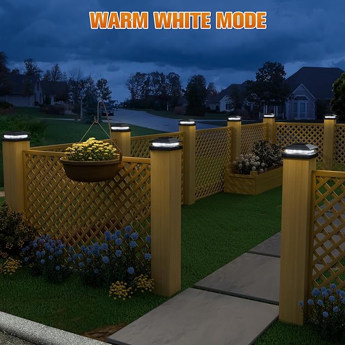 APONUO Solar Post Cap Lights for 4x4 Posts - IP64 Waterproof, 6500K LED, No-Wire Fence Lights & Deck Lights for Patio Garden Yard Patio, Black-Cool White, 8 Pack