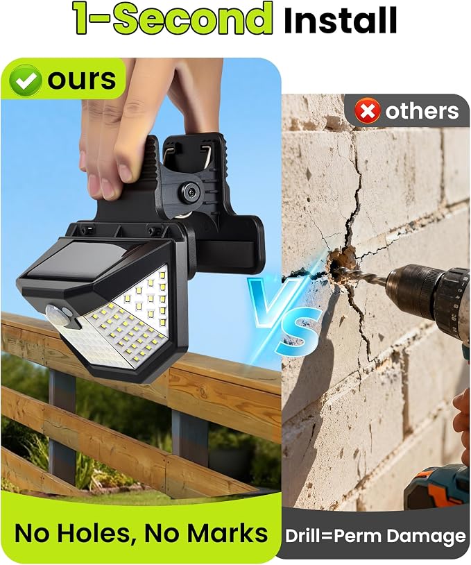 Clip on Solar Lights Outdoor with Motion Sensor, 800LM & 270° Wide Angle Solar Fence Lights Outdoor Waterproof with 115 LEDs, 3 Modes & Portable Security Lights for Chain Link Patio Deck