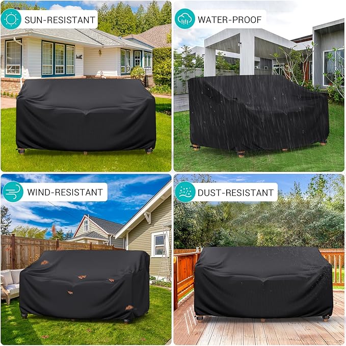 Patio Sofa Cover Waterproof - Heavy Duty 3-Seater Outdoor Couch Cover Patio Furniture Covers with Air Vent and Handles, 90" L×42" D×32" H, Black